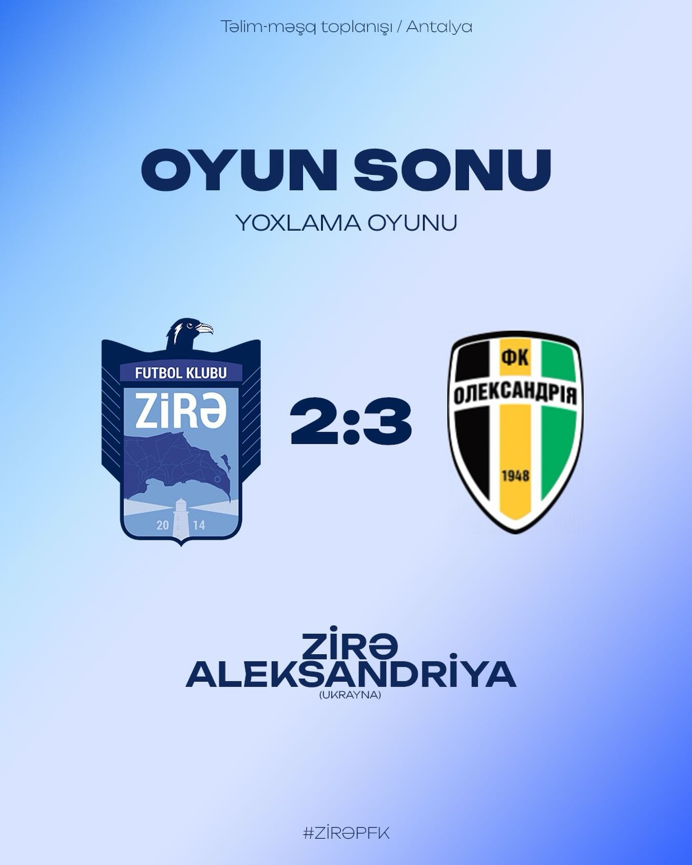 "Zirə" ikinci yoxlama oyununda məğlub olub