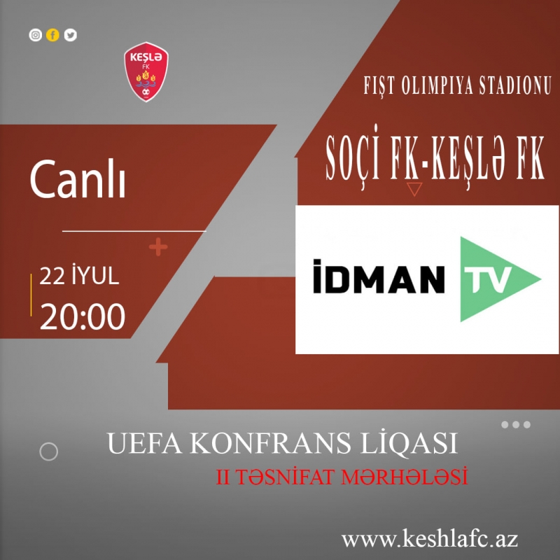 "Soçi" - "Keşlə" matçı canlı yayımlanacaq