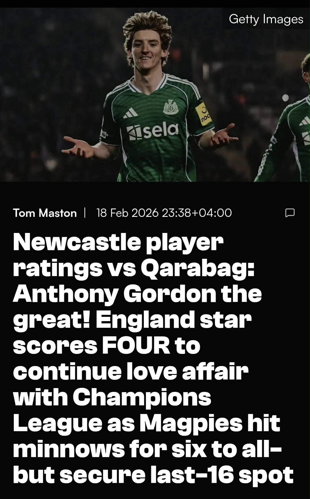 İngilis mətbuatı "Nyukasl"ın "Qarabağ" üzərində qələbəsini "möhtəşəm performans" adlandırdı