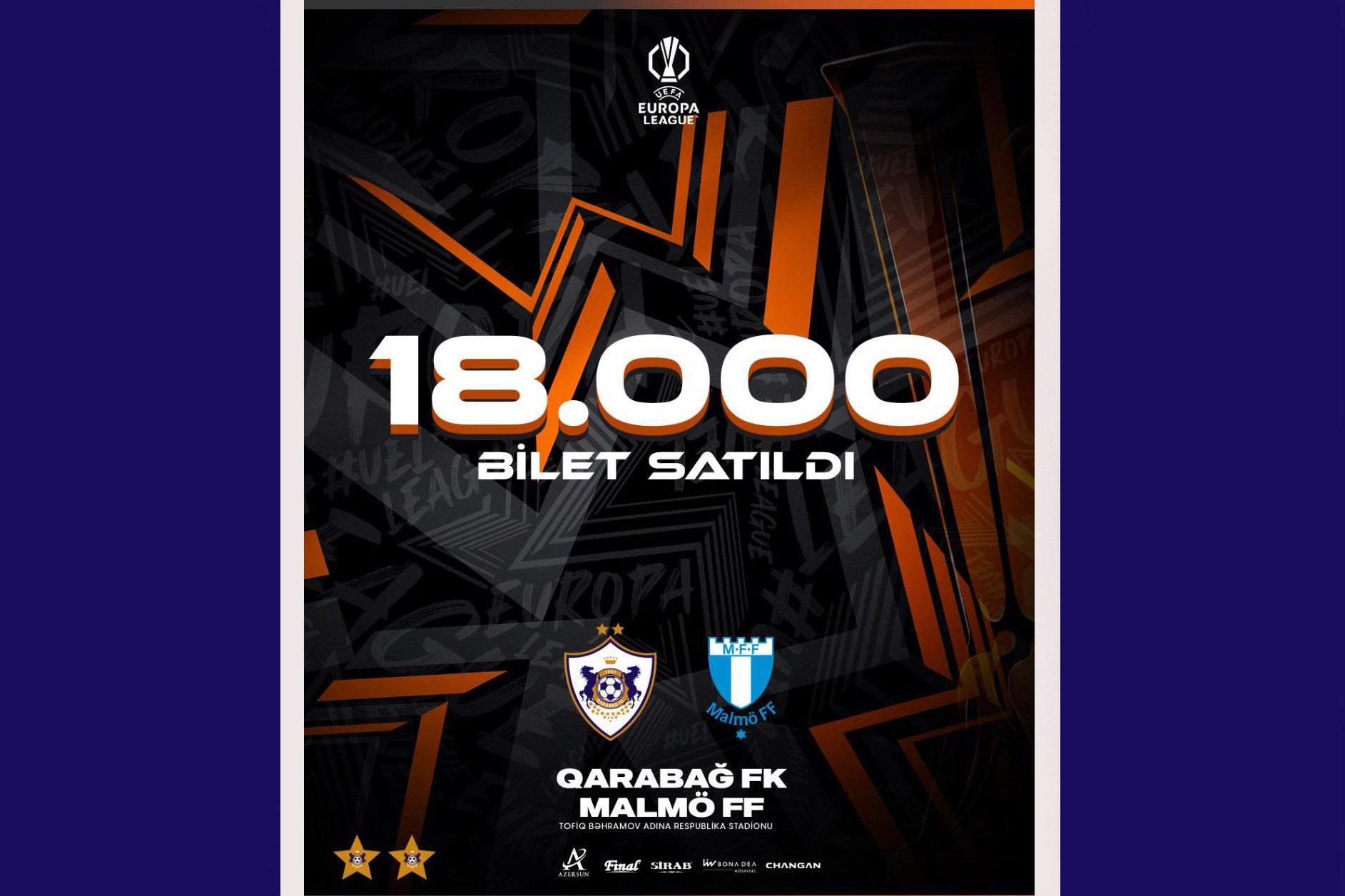 “Qarabağ” - “Malmö" oyunu üçün satışa çıxarılan biletlərinin yarıdan çoxu satılıb